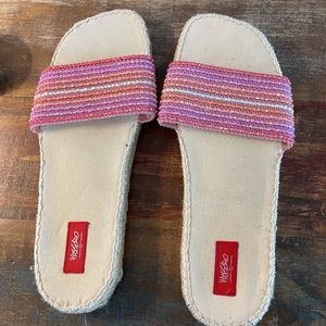 Mossomo Pink Multi Color Beaded Sandal Rope Sole Gentle Used See Pics